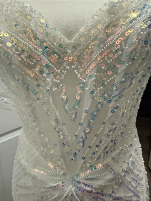 TLC Say Yes to the Prom Iridescent Sequin Mesh Corset Mermaid Gown White Size 0 thumbnail 7