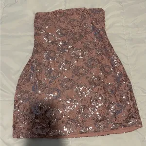 Free People Night Gaze Mini Sequin Fit & Flare Dress Blush Pink large - NWOT thumbnail 5
