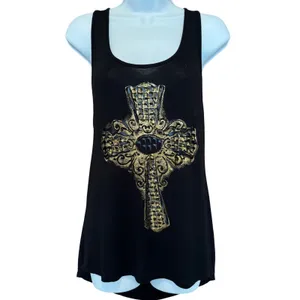 Y2K Cross Cutout Graphic Tank Top M Cage Back Edgy Rocker Indie Sleaze Mall Goth thumbnail 2