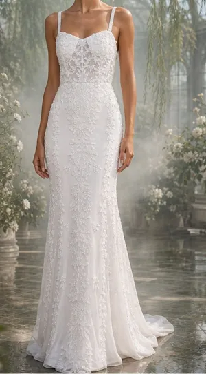 LULUS Luxe Bridal Momentous Love Beaded Bustier Mesh Mermaid Maxi Dress,White,XS thumbnail 1