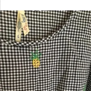 Girl Krazy Gingham Plaid Pineapple Print Peplum Blouse Women Size Large thumbnail 3
