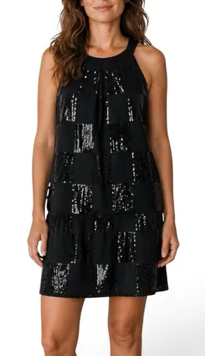 White House Black Market Sequin Check Halter Tunic Dress size S thumbnail 1