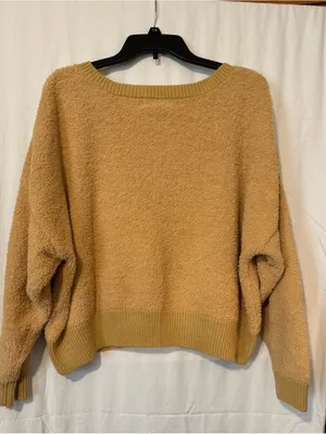 Sugar Moon Mustard Yellow Teddy Knit Henley Sweater XL Cozy Crop thumbnail 2