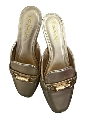 Lilly Pulitzer Andi Metallic Gold Loafer Mules - Size 7M thumbnail 1