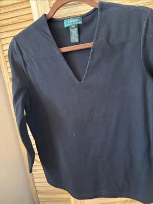 Lauren Ralph Lauren Deep Black V-Neck Top Medium thumbnail 1
