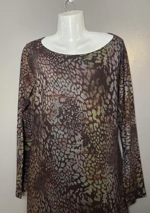 Nally & Millie Dress Womens Large Brown Multicolor Abstract Knit Tunic Boho thumbnail 1