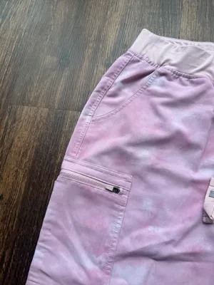 FIGS Women’s Marbled Rose Pink Yola Yoga Skinny Scrub Pants Hospital- Size LP thumbnail 6