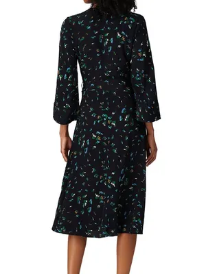 Ganni floral print crepe midi wrap dress size 34 - US 2 black thumbnail 7