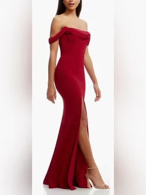 NEW Dress The Population Melania Off the Shoulder Gown garnet red Sz S thumbnail 2