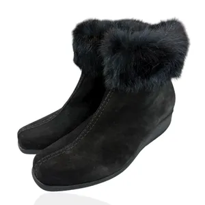 La Canadienne Black Suede Leather Real Fur Trim Wedge‎ Boots Size 6 $685 Canada thumbnail 3