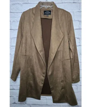NWT Haute Monde brown Faux suede blazer coat size Small. thumbnail 2