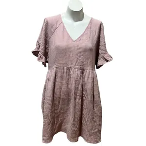 Madewell Women's L Pink Ruffle Sleeve V-Neck Short Minidress thumbnail 3
