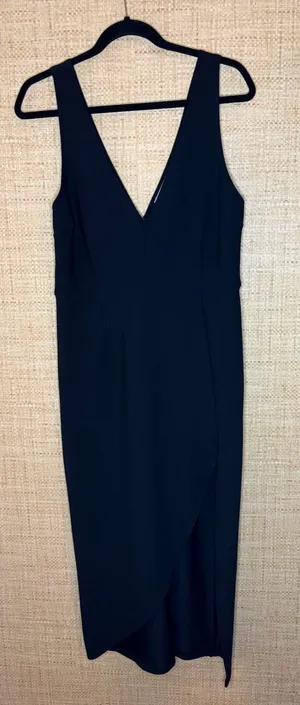 Abercrombie & Fitch Black V-Neck Midi Dress Large Tulip Hem Sleeveless Cocktail thumbnail 1
