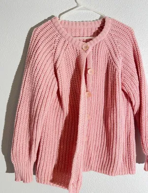 Pink Chunky Knit Button-Up Cardigan Sweater – Size Large Description: thumbnail 1