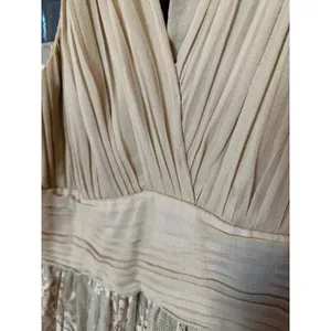 Zara Womens Champagne Floral Lace Maxi Dress Pleated V-Neck Bow Back Formal Gown thumbnail 5