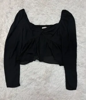 Abercrombie Women's Black Peplum Long-Sleeve Top thumbnail 1