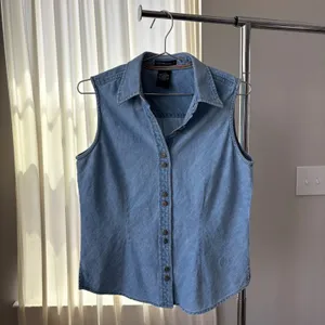90s Vintage Bill Blass Denim Top M Button Front Western Cottage Coastal Grandma thumbnail 2