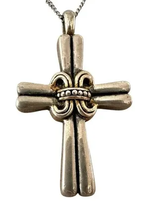 Silver gold tone cross pendant necklace thumbnail 1