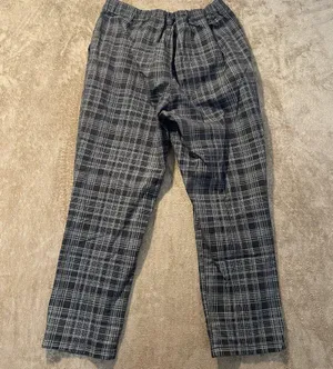Cotton:On Pants Womens 4 Plaid Flat Front Tapered Trousers Academia Gray Black thumbnail 3
