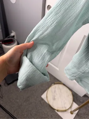 Abercrombie & Fitch NWT Mint Green Cotton Tie Front Gauze Shirt Sz L thumbnail 6