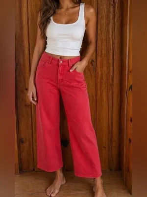 Universal Threads 🆕 Womens High-Rise Wide Leg Jeans Red Ankle Denim Pants Size 16 thumbnail 8