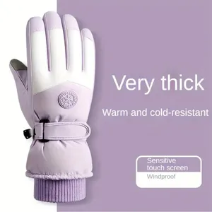 Winter Insulated Touchscreen Windproof Purple Ski Gloves OS Fleece Lined Women's thumbnail 4