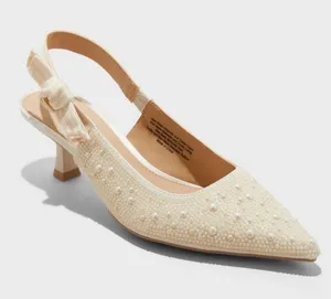 A New Day Pearl-Embellished Cream Slingback Kitten Heel thumbnail 1