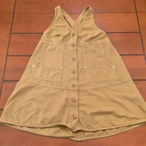 Free People Pocketful of sunshine green khaki mini dress small overalls thumbnail 1