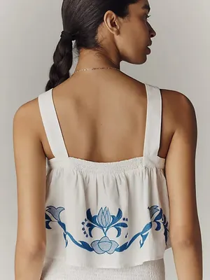 Anthropologie White Cotton Cutwork Embroidered Cropped Scoop Neck Top Size S thumbnail 11