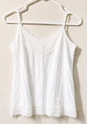 Maurices White Lace Trim Crinkle Cami Tank Top Medium Boho Cottagecore thumbnail 1