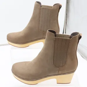Frye and Co. Boots Womens 8.5 Odessa Chelsea Taupe Wood Heel Platform NEW thumbnail 1