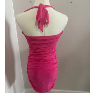 Hello Molly Pink‎ Ruched Halter Mini Dress Bodycon Twist Front US 6 thumbnail 4
