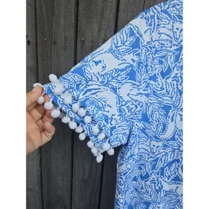 Lilly pulitzer lissie 100% pima cotton pom pom dress blue white foxes sz M thumbnail 5