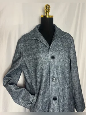 Fashion women’s peacoat business casual Grey Ribbed Button-Front Coat Medium thumbnail 4