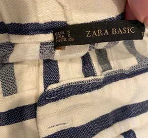 Zara High Waist White Blue Stripe Shorts S Cuff Nautical Preppy thumbnail 5