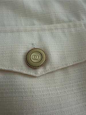 AMII Ivory Textured Short Sleeve Button Down Shirt Gold Buttons M thumbnail 10