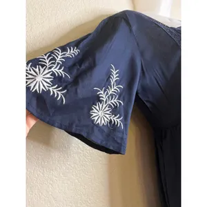 Violet Skies Womens Small Midi Dress Navy Blue Embroidered Boho Crochet Lace NEW thumbnail 6