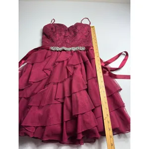 Love Reign Burgundy Lace Ruffle Beaded Waist Corset‎ Prom Party Dress Size 1 thumbnail 2