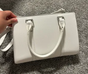 White Structured Satchel Purse Crossbody Handbag Faux Leather Classic thumbnail 1