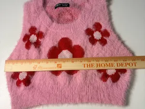 SHEIN Pink Fuzzy Floral Crop Top with Red Flowers thumbnail 5
