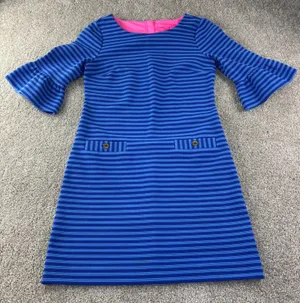 Lilly Pulitzer Alden Flutter Sleeve Shift Dress Womens M Blue Striped Resortwear thumbnail 1