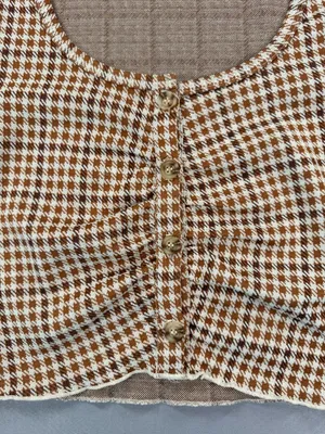Altar'd State Brown and White Houndstooth Long Sleeve Button-Up Crop Top Medium thumbnail 2
