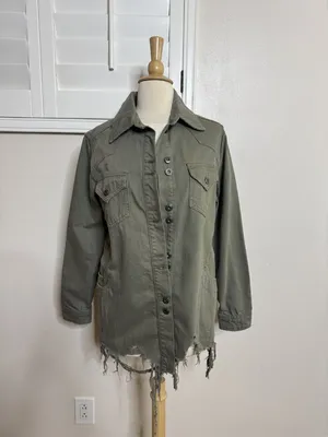 Free People Size Extra Small (XS) Women's Green Military Style Cotton Blend Jack thumbnail 3