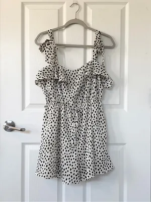 Altar'd State Black and White Polka Dot Ruffle Romper thumbnail 2