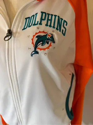 Reebok Miami Dolphins White and Orange Athletic Zip Jacket Sz M thumbnail 3