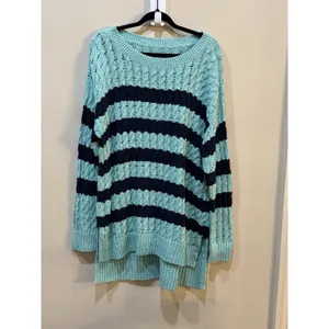 NWT Anthropologie Pilcro Cable Sweater Size Large Tunic Striped Linen Cotton thumbnail 4