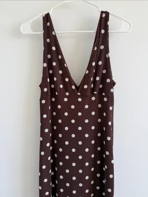 Blue Blush Polka Dot Brown Sleeveless V-Neck Maxi Dress thumbnail 2