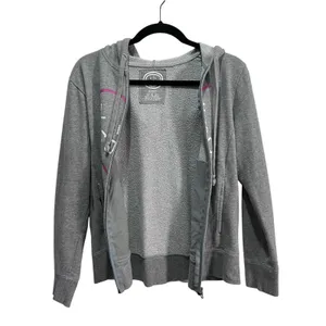 Life Is Good Zip Up Hoodie Gray Pink Relaxed Fit Womans XS Heart Design Sweater thumbnail 2