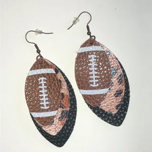 Football Print Layered Teardrop Earrings - Brown & Black thumbnail 2