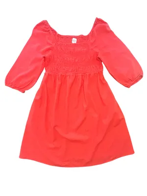 Isabel Maternity Smocked square neck Linen Puff Sleeve Mini Dress Coral NWT XS thumbnail 2